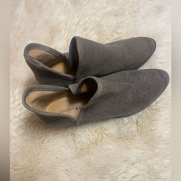 Lucky Brand Beige Stone Lucky Brand Brooklin Perforated Suede Booties size 7 - Picture 7 of 8
